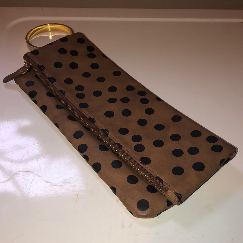 Mud Pie Cuff Clutch folding black & tan dots